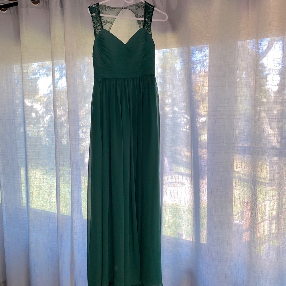 JJsHouse Emerald Green Bridesmaid Dress with Lace Shoulder Straps